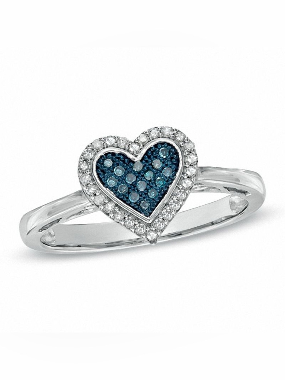 0.13 CT. T.W. enhanced blue and white diamond heart shaped ring